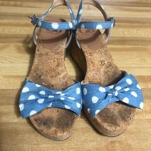 Gianni Bini Blue and White Polka Dot Wedge Sandals